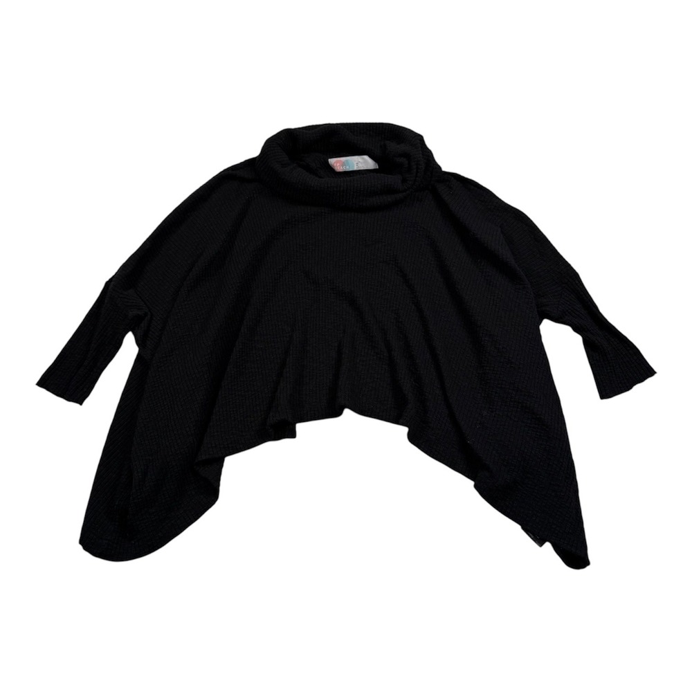 Free People Beach Poncho Sweater Women XS Black Waffle Knit‎ Cowl Neck Boho